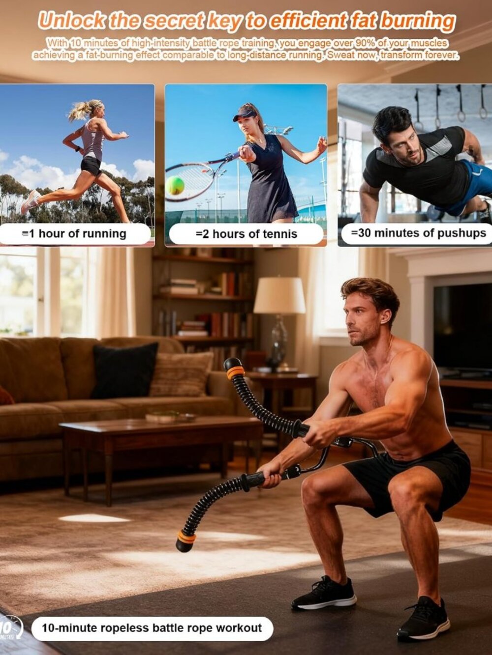 Adjustable Ropeless Battle Ropes - Portable Home Gym Workout Equipment - Picture 5 of 7